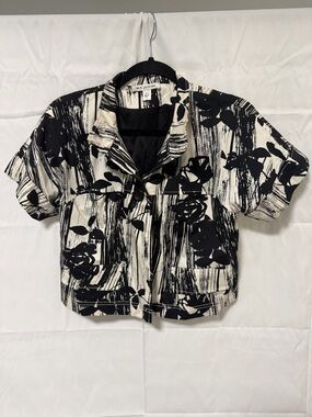 St. John Black and White Abstract-Print Cropped Jacket